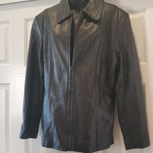 Worthington Black Leather Zip Jacket with Panel Seams